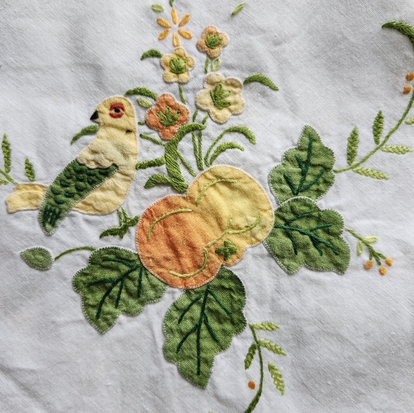 Vintage Pumpkin + Bird Embroidered Tablecloth - Picture 7 of 9